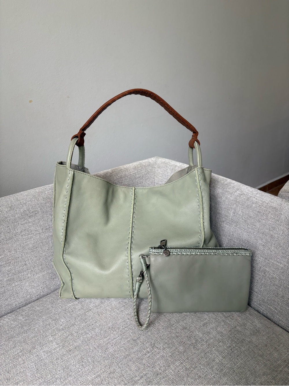 The Sak Los Feliz Meadow Green Large Leather Hobo Bag with Wristlet